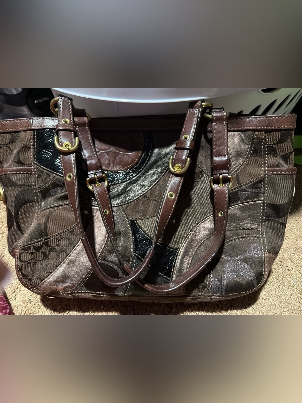 Coach Patchwork Brown Leather & Signature Canvas Shoulder Bag